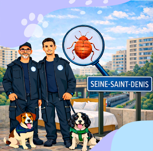 Détection canine de punaises de lit à Seine-Saint-Denis avec maîtres-chiens et chiens détecteurs