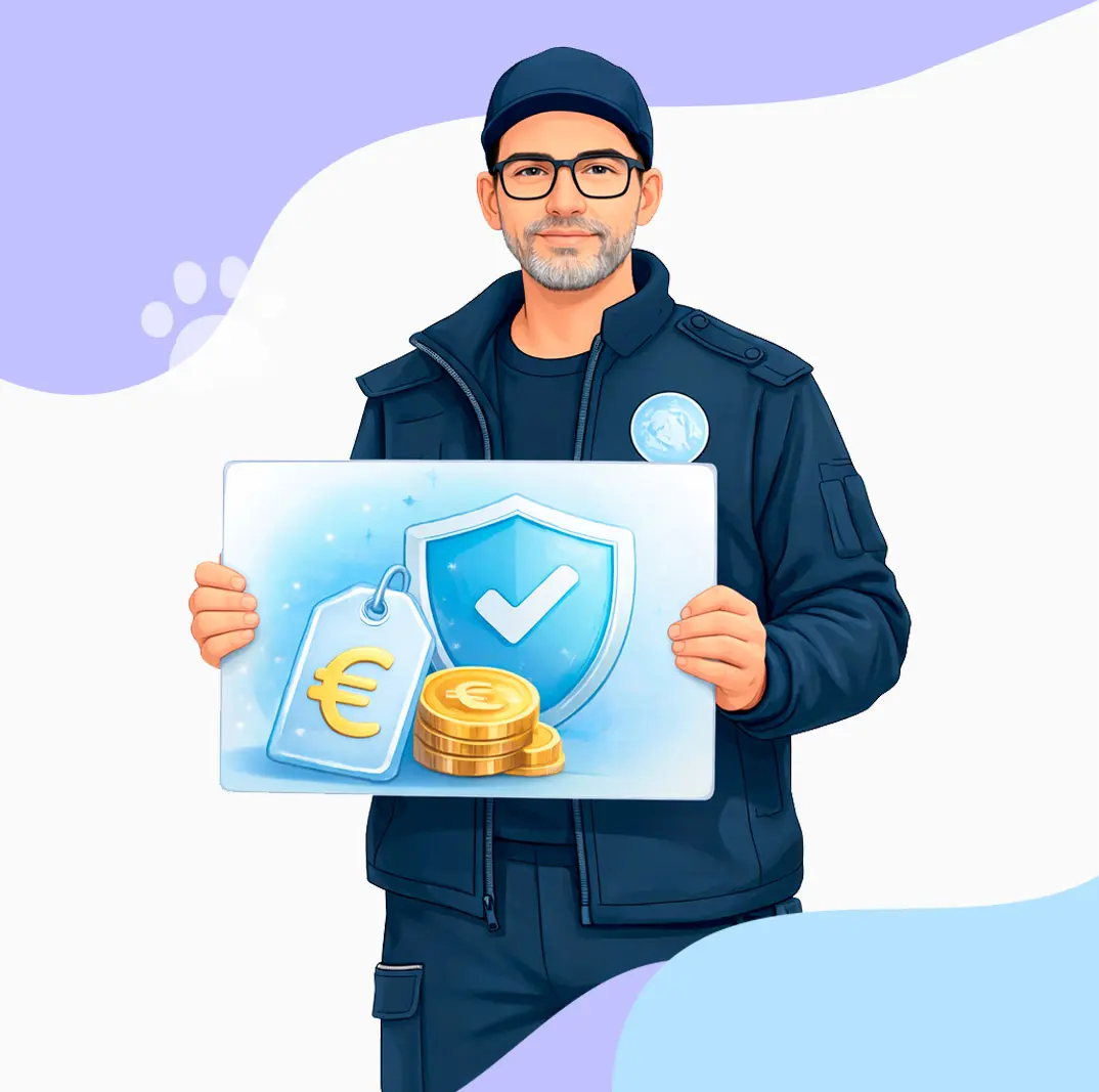 Maître-chien spécialisé en détection canine de punaises de lit présentant les tarifs du diagnostic